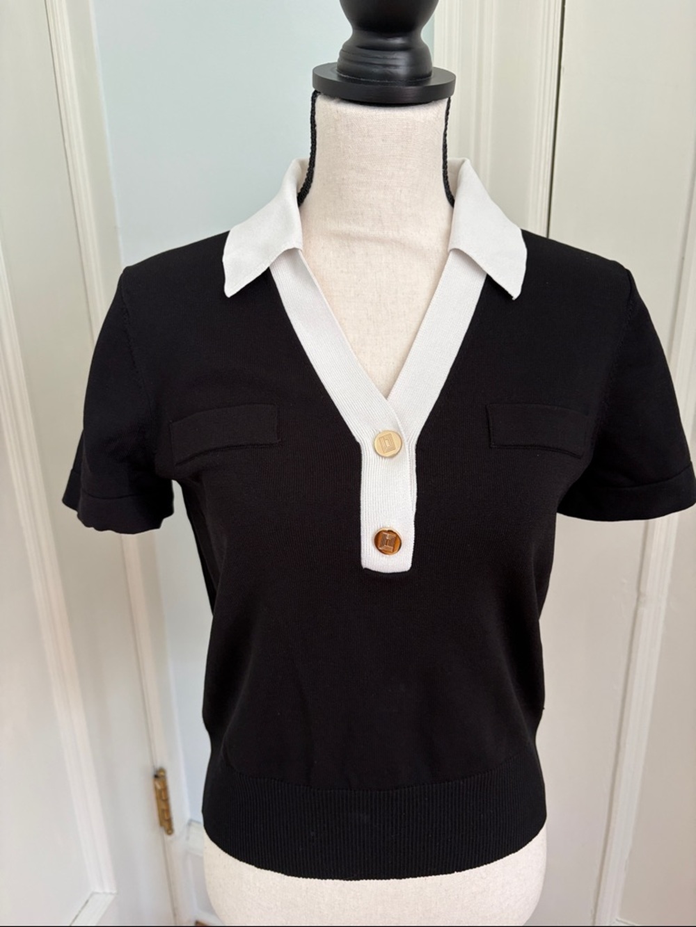 Black and White Karl Lagerfeld Short Sleeve Polo Top